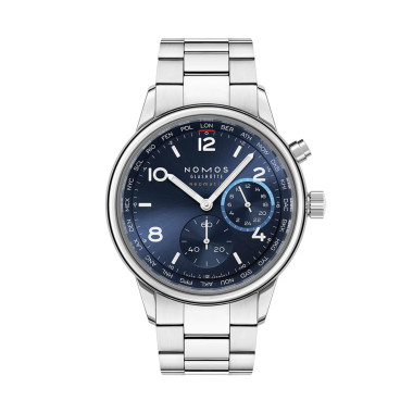         Damen- und Herrenuhr, Automatik, NOMOS Glashütte Club Sport Neomatik Weltzeit blau