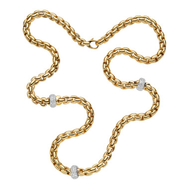         Gelbgold, Halsschmuck, FOPE Eka Collier mit Pavébesatz