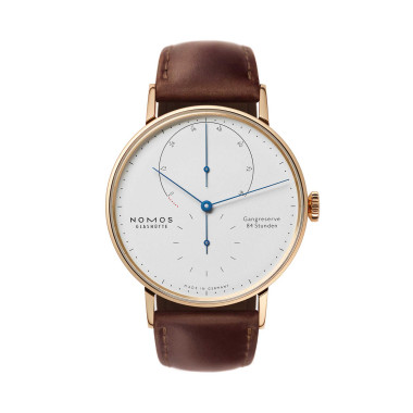         Damen- und Herrenuhr, Handaufzug, NOMOS Glashütte Lambda 39 Roségold mit gebläuten Zeigern