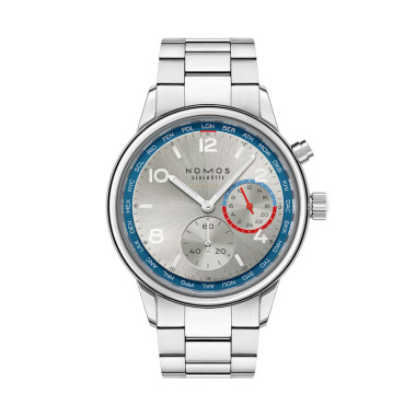         Damen- und Herrenuhr, Automatik, NOMOS Glashütte Club Sport Neomatik Weltzeit silber