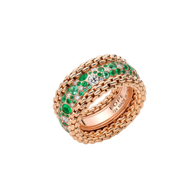        Roségold, Ringe, FOPE Bubble Ring mit Diamanten und Smaragden
