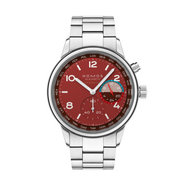         Damen- und Herrenuhr, Automatik, NOMOS Glashütte Club Sport Neomatik Weltzeit Magma
