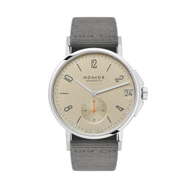         Damen- und Herrenuhr, Automatik, NOMOS Glashütte Ahoi neomatik 38 Datum sand