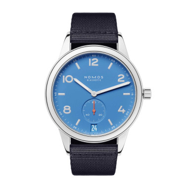         Herrenuhr, Automatik, NOMOS Glashütte Club Automat Datum signalblau