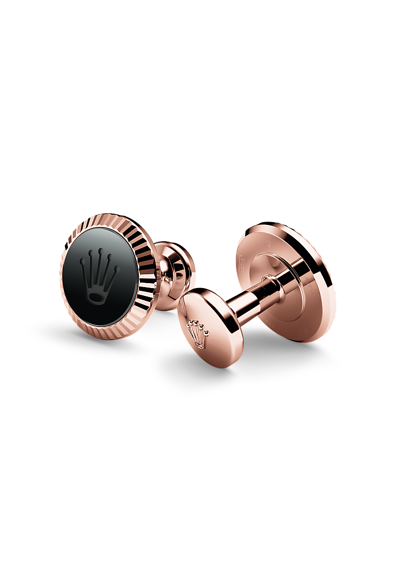 Rolex Manschettenknöpfe „Riffeldesign“ Herrenuhr (A1035) Everose-Gold und Keramik
